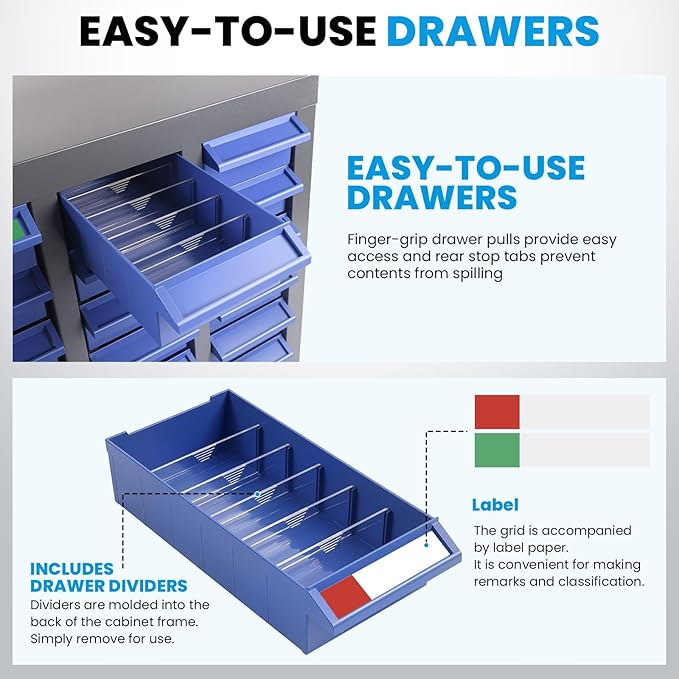 Nut and Bolt Storage Cabinet with ABS Drawer,Steel Small Parts Storage Organizer,25" H X 9" D X21 W Screw Organization for Garage Hardware,Nails,Fastener,Bolts,Nuts,and More (40 ABS Drawers)