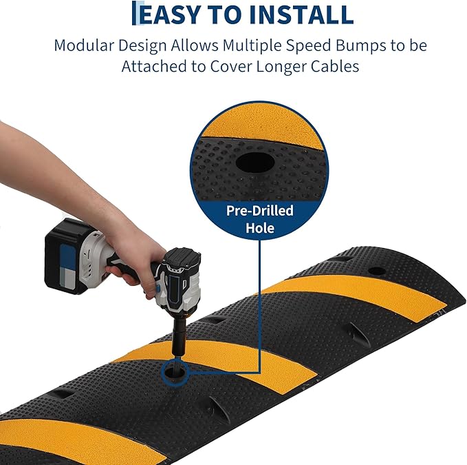 4 Pack 6FT Speed Bumps for Road, Heavy Duty 25,000 Lbs Capacity Traffic Rubber Speed Humps with 2 Channel Floor Cord Cover for Asphalt Concrete Gravel Driveway Road Cable Protector Ramp
