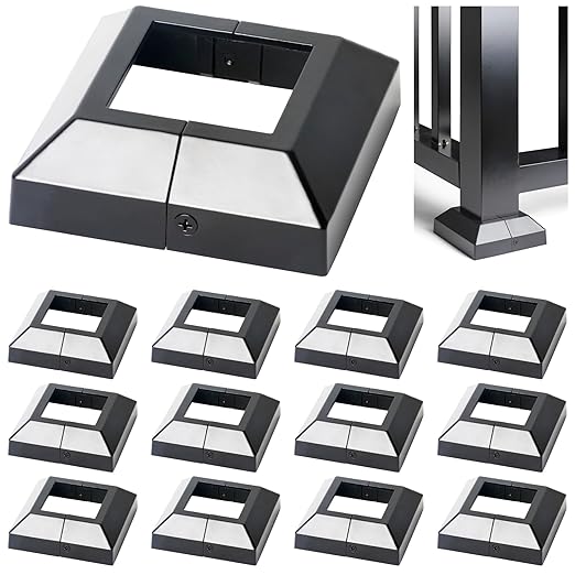 12 pcs 2.5"x2.5" (Actual: 2.5"x2.5") Aluminum Deck Post Base Cover, for Railings, Stairs, Patios, Porches, Split Deck Post Skirt (Black)