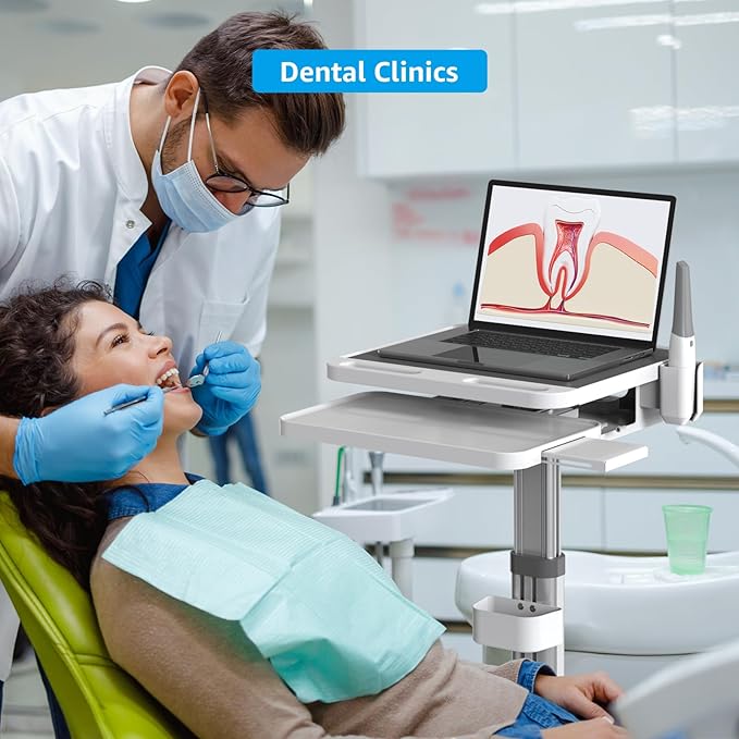 Dental Clinic Trolley Cart with Oral Scanner Holder,Hospital Mobile Workstation with Laptop Tray and Silent Wheels, for Office School Salon Lab etc.
