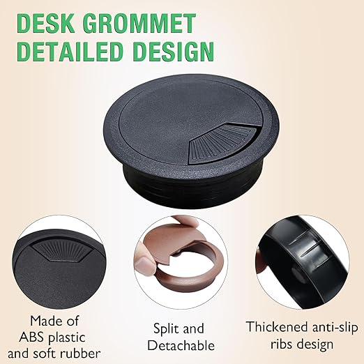 5 Pcs Desk Grommet 2-3/8" / 60 mm, Desk Cord Hole Cover, Cable Grommet ABS Plastic, Desk Hole Grommet for Home & Office Pc, Detachable Adjustable Cable Cord Organizer-Reddish Brown