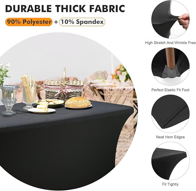Spandex Table Cover 1 Pack 6FT Black Fitted Tablecloths,Washable Wrinkle Resistant Stretch Table Cloth Rectangle for Vendor Booth Display Items,Party Supplies for Adults,Wedding Decorations,Banquet