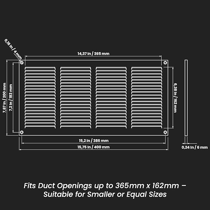 Repa Market Air Vent Cover 16x8 Inch (Outer Dimensions) White Galvanized Steel Louvered Grill Cover with Mesh Screen/Wall or Ceiling Vent/HVAC Register for Indoor and Outdoor Ventilation