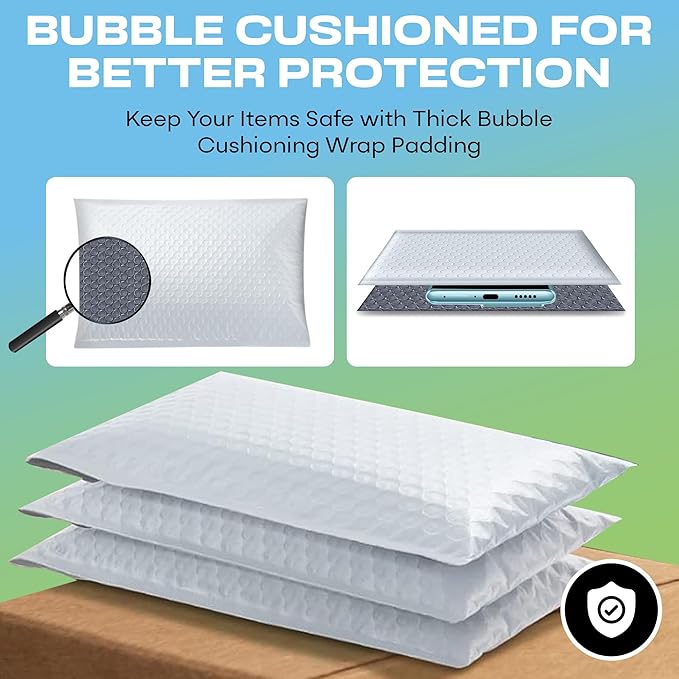White Small Bubble Mailers 4x8 Inch #000 | Thick Padded Poly Bubble Mailer Envelopes | Waterproof Mailing Envelopes | 1000 Pack Bulk | Trading card sports Card Shipping