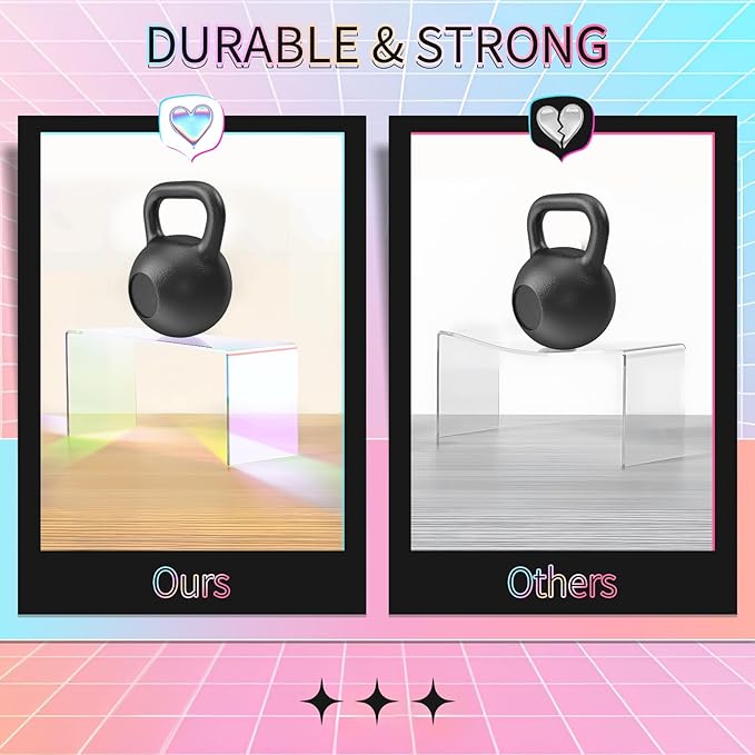 Iridescent Acrylic Display Risers, 6pcs Rainbow Display Stand Rectangular Stands Showcase Transparent Display Shelf for Dessert Cupcake Collectibles Figures Jewelry Perfume Christmas Decor