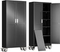 71" H Metal Garage Storage Cabinet, Rolling Tool Cabinet with 2 Doors and Wheels, Locker Steel Cabinet with 4 Adjustable Shelves, Organization Cabinet for Garage,Office,Home,Gym,School（Black）