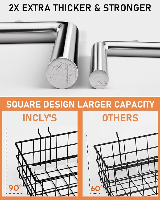 INCLY 1/4“ Extra Thick Pegboard Accessories Kit, 100PCS Heavy Duty Metal Peg Board Hook Assortment with 3 Sizes Basket S/M/L Fit 1/4 Inch Pegboard for Garage Wall Organizer Hanging Tools