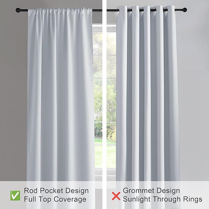 PONY DANCE Blackout Curtains for Bedroom 96 inches Long 2 Panels Set, Thermal Insulated Rod Pocket Black Out Window Drapes, Noise Reducing Window Treatment for Living Room(W52 x L96 inch, White)