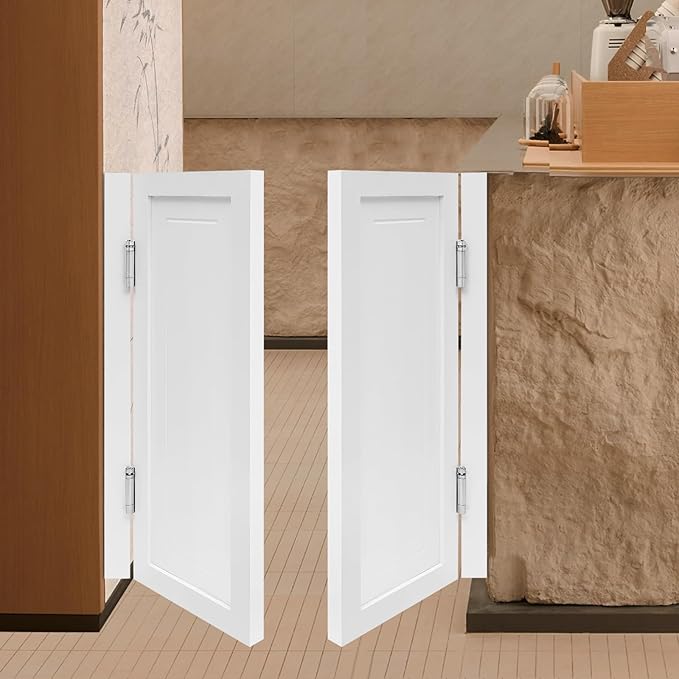 Solid Wood Interior Swing Door with Metal Hinges - Swinging Cafe Doors for Kitchen, Stairs, Bedroom Entrance & Partition (White, 31.5"X35.43")
