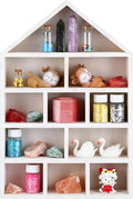 House Shaped Wooden Shadow Cubby Box 10 W x 2 1/4 D x 15 H Hanging Display Shelf Organizer Wall Mounted Curio Cabinet Wooden Display Case Miniature Shelf for Figures(Wood Color)