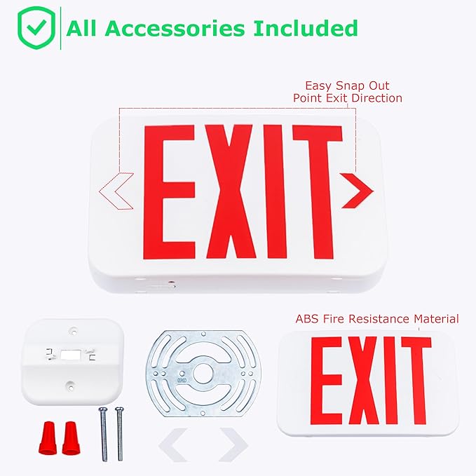 LIT-PaTH LED EXIT Sign, Emergency light with Double Face and Back Up Batteries- US Standard Red Letter Exit Lighting, UL 924 and CEC Qualified, 120-277 Voltage, 6-Pack