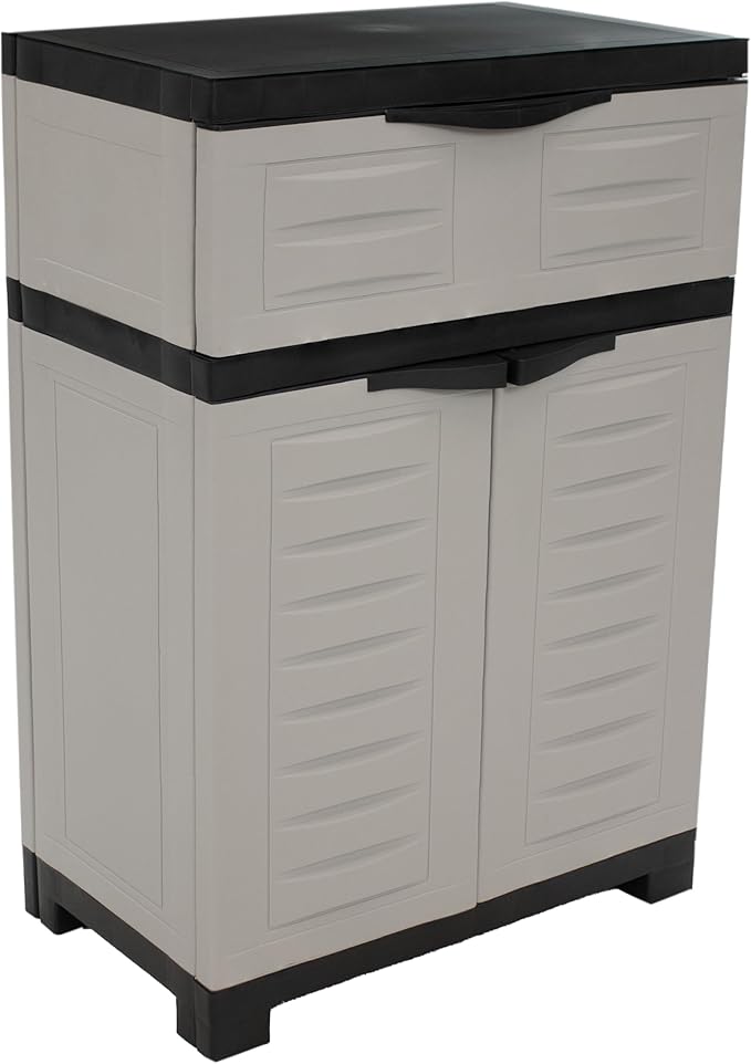 Sunnydaze Plastic Garage Storage Cabinet with Adjustable Shelf - 34.5" H - Garage, Office, Home, Laundry Room - Gray