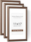 Natural Walnut 11x17 Picture Frames Mat to 8x12 Picture Display Set of 3,Original Wood Handcrafted 11x17 Diploma Frame with Tempered Glass Graduation Family Wedding Certificate Photo Wall Mounted