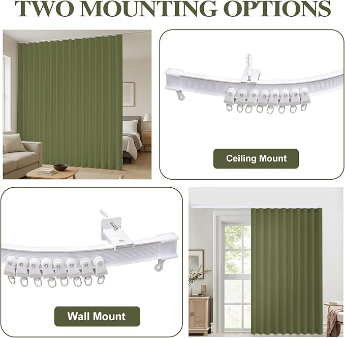 Faux Linen Semi Sheer Room Divider Curtain with Flexible Curtain Track, Light Filtering Privacy Curtain for Patio Sliding Glass Door, Room Dividing, Living Room Bedroom, Olive Green, W72xL72, 1 Panel