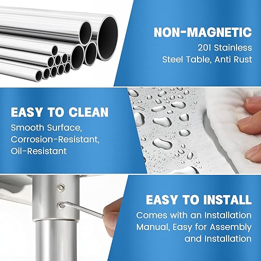 Stainless Steel Table for Prep & Work with 4 Caster Wheels with Undershelf 24 x 36 NSF Metal Commercial Kitchen Adjustable Undershelf Worktable for Restaurant Home Outdoor