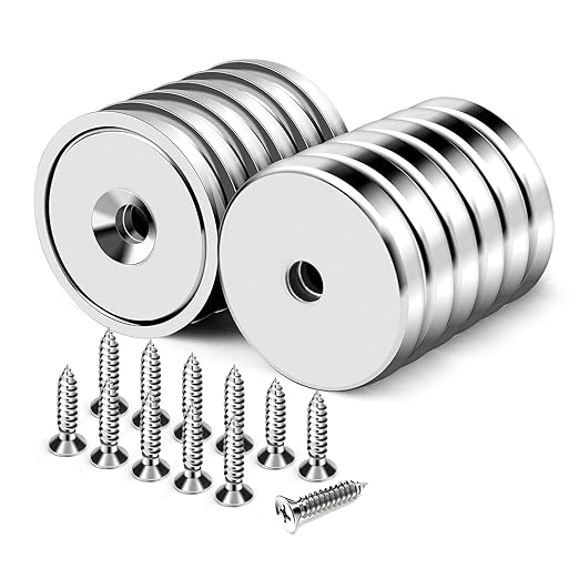 DIYMAG Neodymium Round Base Cup Magnet,60LBS Strong Rare Earth Magnetic with Heavy Duty Countersunk Hole and Stainless Screws for Refrigerator Magnets,Office,Craft,Etc-Dia 0.98 Inch-Pack of 12