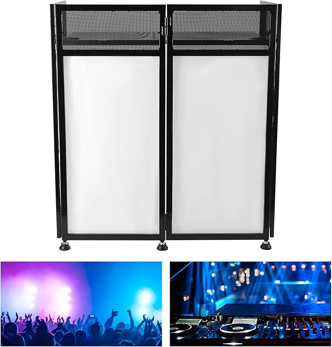 Outdoor Backyard Party Pro DJ Booth Facade+2 Scrims,82.7x44inch Folding DJ Booth DJ Facade Table Station Flat Table for Bars, Music Festivals, Weddings