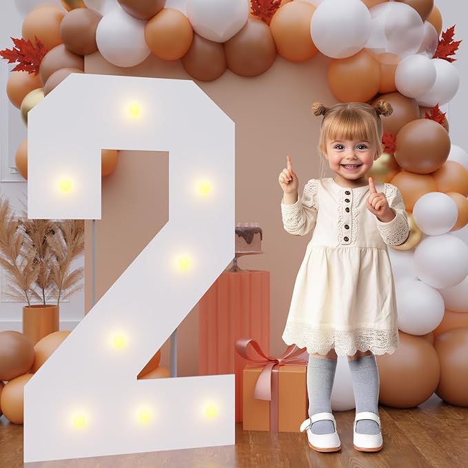 Bugame 3FT Marquee Numbers, Large Light Up Numbers for 2nd 25th Birthday Decorations Warm Light for Anniversary Party Decor, Number 2