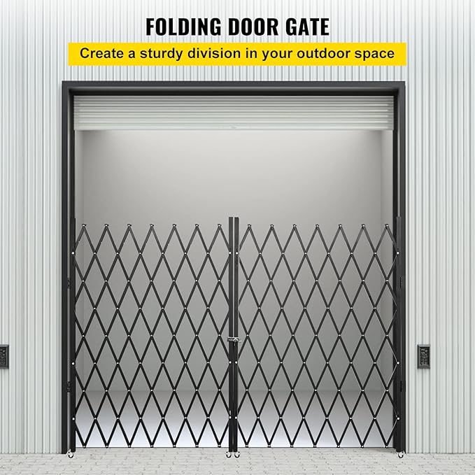VEVOR Double Folding Security Gate, 61" H x 122" W Folding Door Gate, Steel Accordion Security Gate, Flexible Expanding Security Gate, 360° Rolling Barricade Gate, Scissor Gate or Door with Keys
