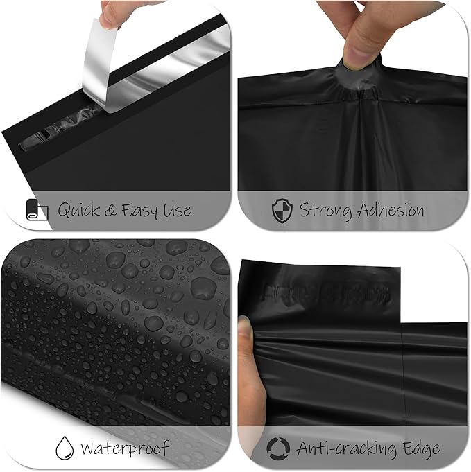 JinRuiKJ Poly Mailers with Handle 14.5x19 Inch 50 Pcs, Self Sealing Shipping Bags for Clothing, Easy to Carry Packaging Bags for Small Business - Pure Black