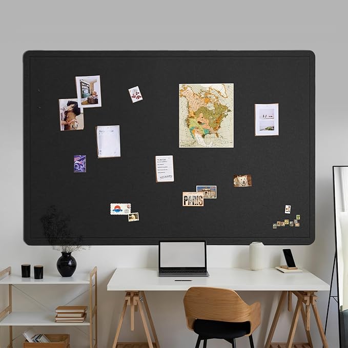 Large Bulletin Board - 72 x 48 Inches, Decorative Felt Pin Board for Wall - 6' x 4' Foldable Photo Display Board with Self-Adhesive Tape, Includes 20 Push Pins - Black