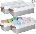 Kntiwiwo Small Fabric Storage Bins, 15x6x5 inch Narrow Storage Baskets 4-Pack Long Storage Basket for Organizing with Handles, Decorative Basket for Closets, Shelves, Toilet Paper, Grey