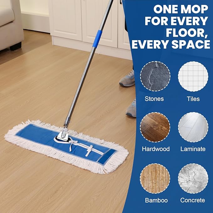 3 Pack 24 Inch Industrial Cotton Dust Mop Head Refill, Dust Mop Replacement Head for Commercial & Home Use, Heavy Duty Replacement for Office & Industrial Use, Machine Washable (3PC-24 inch)