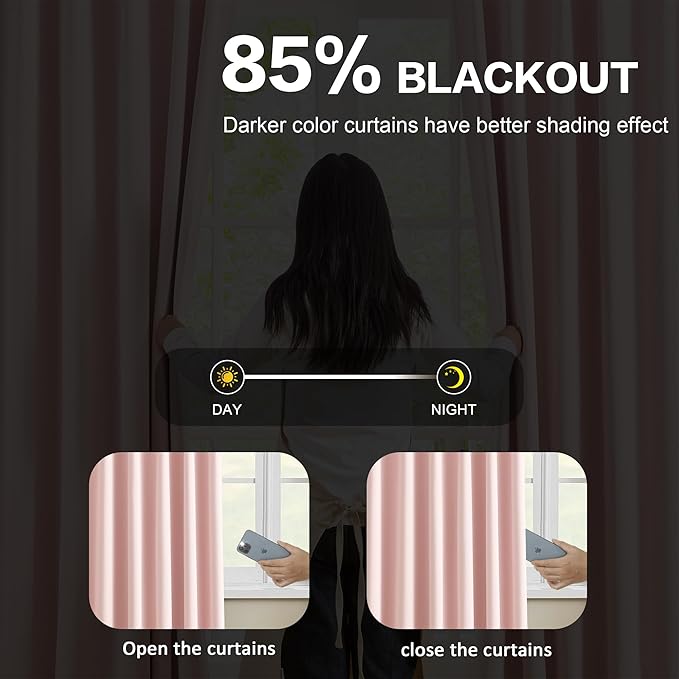 KEQIAOSUOCAI Pinch Pleated Pink Blackout Curtains 63 Inches Long, Sound & Light Reducing Room Darkening Drape for Girl's Bedroom(2 Panels, W40 x L63)