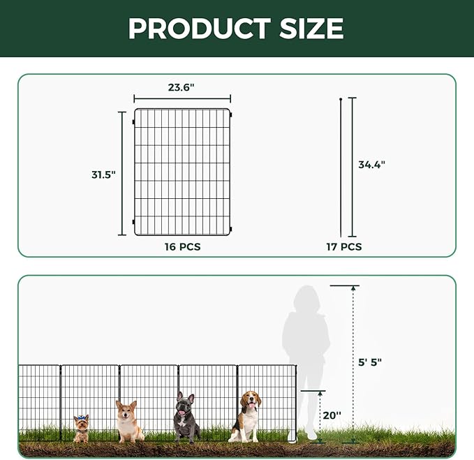 FXW Decorative Garden Fence for Yard - 32in(H) x 31.5ft(L) 16 Panels - Metal Fencing Panels - Animal Barrier Border for Dogs & Rabbits, Flower & Plant Edging