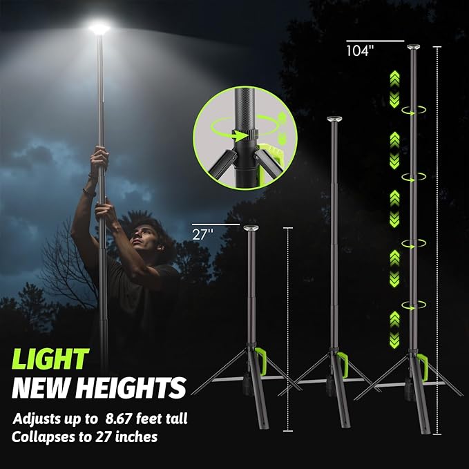 Camping Light with Stand, 8.4 FT Rechargeable Work Light, 6000mAh 3000/4000/6500K Dimmable Portable LED Work Light 3000LM for Outdoor,Sports, Emergency, Gift(Remote and Carrying Bag Included)