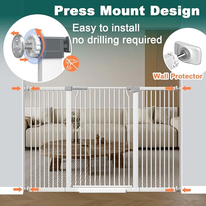 Fairy Baby 40.5" Extra Tall Baby Gate for Stairs Doorways, Fits 29.5" to 40.5" Wide Openings, Auto Close Extra Wide Dog Gate Indoor for The House, Metal Pressure Mounted Pet Cat Gate for Kids, White