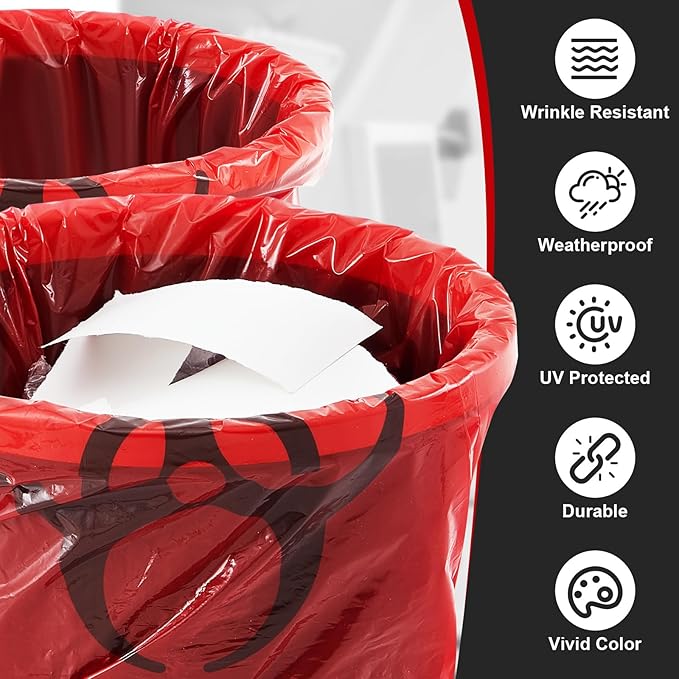 Geiserailie 200 Pcs 10 Roll 14.5" x 19" Biohazard Waste Bags 3 Gallon Infectious Red Trash Liner No Leak Hazardous Waste Containers with Hazard Symbol for Medical Waste Disposal Safe Hospital Supplies