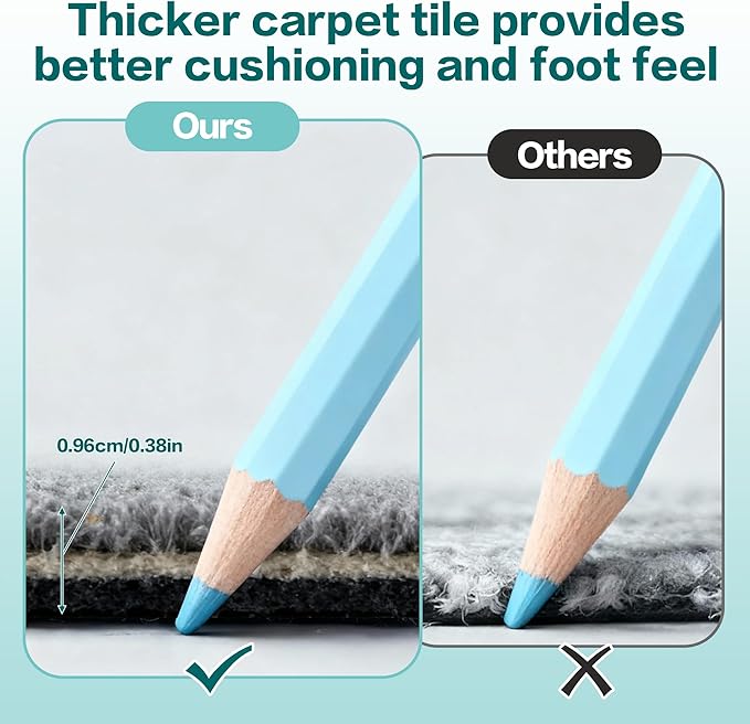 jxgzyy Soft Carpet Tiles 20×20 Inch, 0.38'' Padded Carpet Squares, Non-Adhesive Carpet Flooring with Textured Silicone Back, Easy DIY Cushioning Tiles for Home Office, 4 Pcs/10.8 Sqft