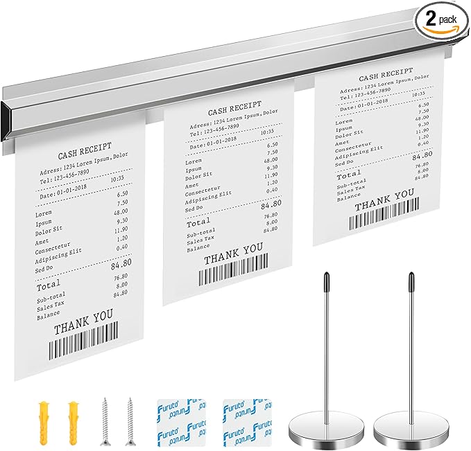 24 Inch Aluminum Ticket Holder Rail with 2 Receipt Stabbers for Restaurant, Kitchen, Bar