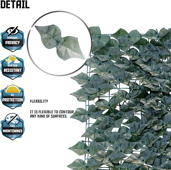TANG 58"x117" Faux Ivy Privacy Fence Screen Roll- 4Pcs Artificial Leaf Fences Greenery with Lattice Panel,Outdoor Green Wall Chain Link Fence Covering for Balcony Backyard Patio, Dark Green Ivy