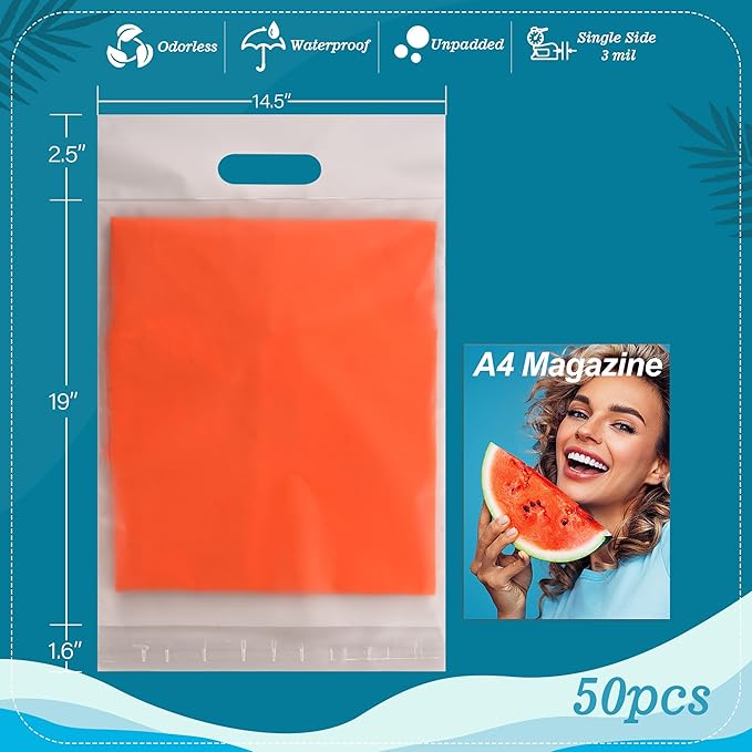 JinRuiKJ Frosted T-Shirt Bags with Handle, Thank You Bags for Small Business, Durable Self-Sealing Packaging Bags for Clothing, Boutique & Shipping - 14.5x19 Inch 50 Pcs