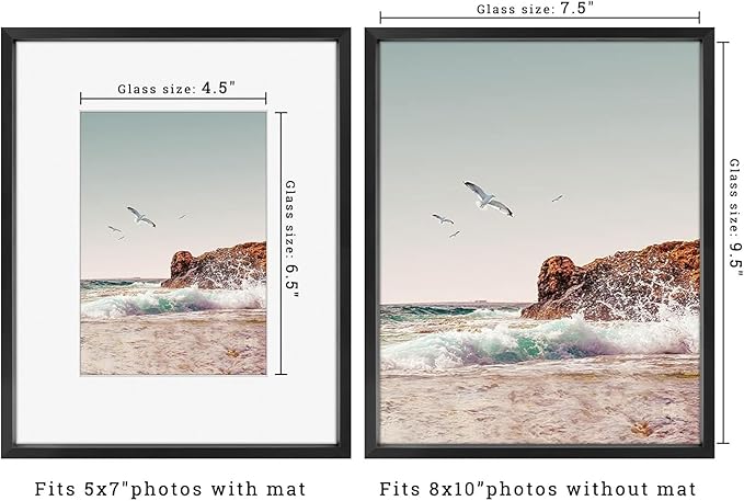 Frametory, 8x10 Metal Picture Frame with Mat for 5x7 Picture & Real Glass, Aluminum Photo Frame Collection (Black, 2 Pack)