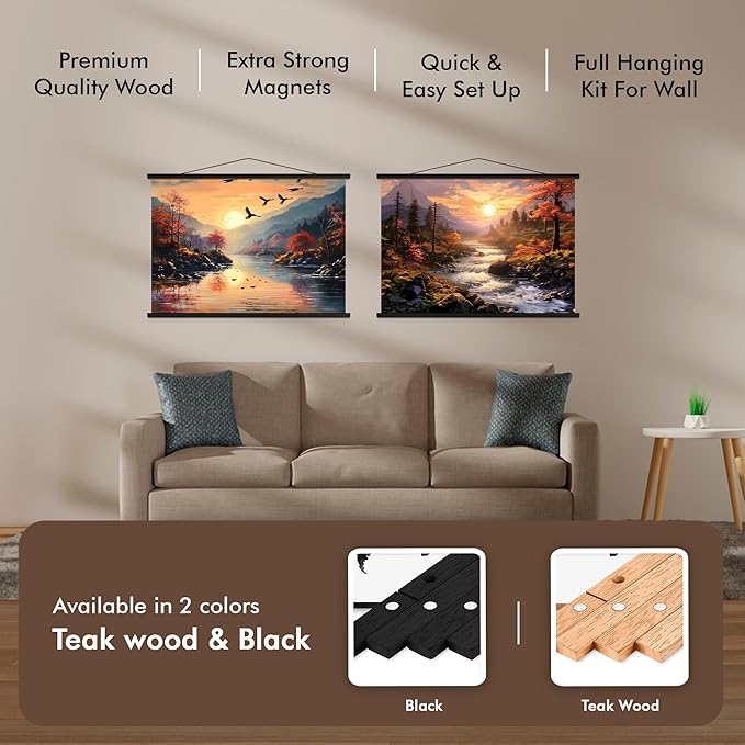 Travelization Magnetic Poster Hanger 30” Poster Frame with Strong Magnets, Complete Hanging Kit for Art, Maps, Pictures, and More, Fits 30x20, 30x30, 30x40, and 30x48, Black