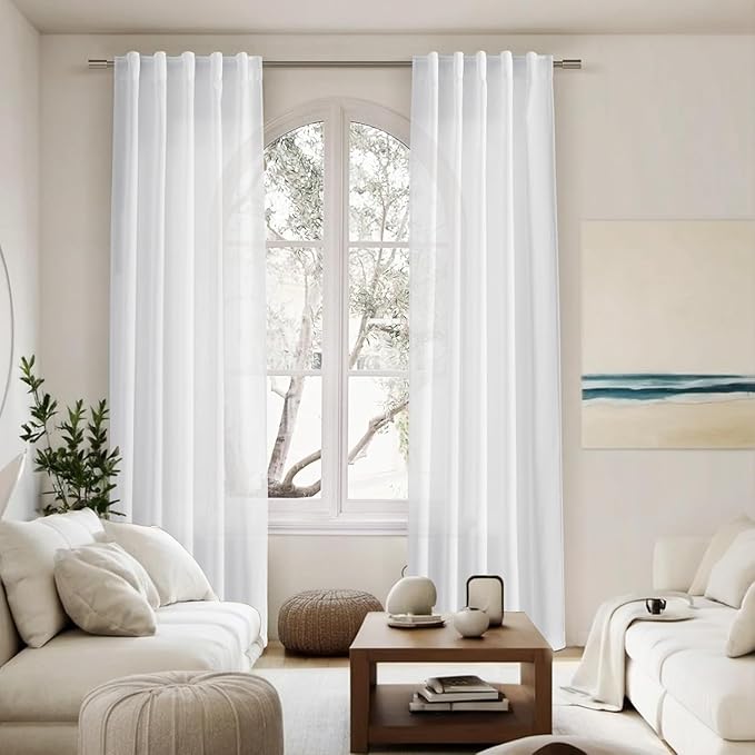 Nanspring Kitchen Curtains Linen 36 Inch Length for Kitchen White Kitchen Window Curtains Over Sink Modern Farmhouse Curtain for Cafe Bathroom Small Window Back Tab and Rod Pocket 34 x 36, 2 Panels