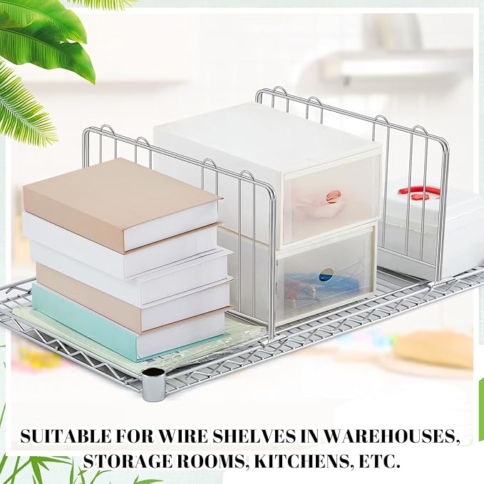 6 Pcs 18" W x 9" H Wire Shelf Divider Chrome Plated Steel Wire Rack Divider for Shelving Metal Accessories for Bathroom Kitchen Office Pantry Room Storage Organization, Silver