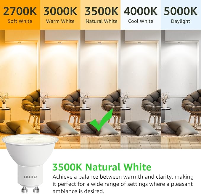 BUBO GU10 LED Bulb 6W Equivalent 50W, 3500K Natural White 650 Lumens, Non-Dimmable GU10 Bulb Replacement for Track Lighting, MR16 LED Bulb for Kitchen, Range Hood, Living Room, Bedroom, 20 Pack