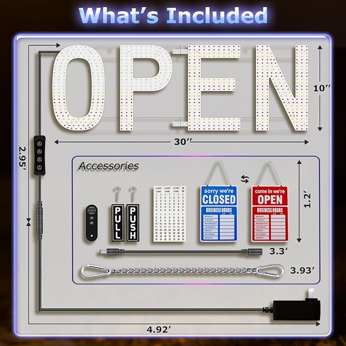 LED Open Signs for Business, exTopGoal 30"x10" Bright Dimmable Open Sign with Remote and 12 Scene Modes, Light Window Sign for Store Shop Storefront Bar Cafes - US Flag