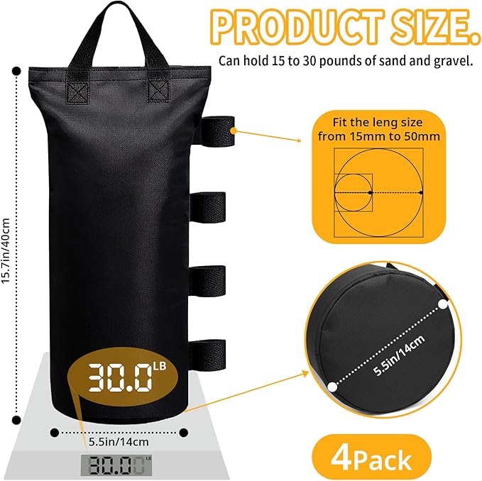 Extra Large Canopy Weights Bag Leg Weight for Pop up Canopy Tent Gazebo Patio Instant Outdoor Sun Shelter,120LBS Tent Weight Sand Bags (4Set Black)