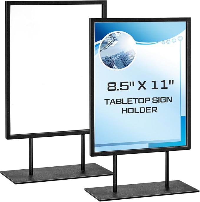 Zhengmy Tabletop Sign Holder with Flat Base Double Sided Countertop Sign Holder Desktop Display Stand Metal Poster Display Stand for Office Store Restaurant Hotels, Black(11" X 8.5",Vertical,1 Pcs)