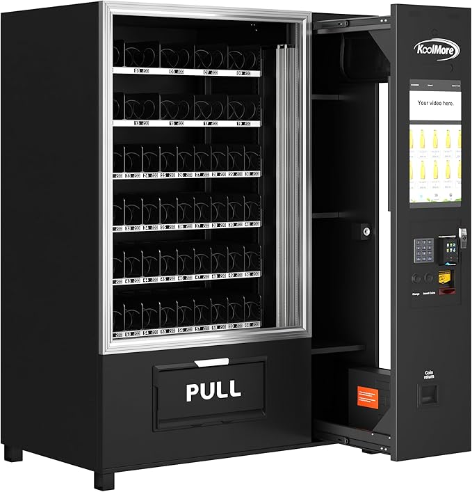 KoolMore Snack Vending Machine with 21.5 in. Touch Display, 66 Slots and Elevator-Lift Dispensing, Refrigerated, Bill Acceptor & Credit Card Reader with Connectivity in Black
