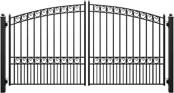 ZUMI Dual Swing Driveway Gate, 12x6 ft. Outdoor Steel Fence for Home Security, Heavy-Duty Weatherproof Iron Kit, Opera Style