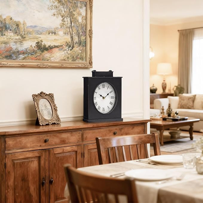 MODE HOME Vintage Mantel Clock with Distressed Finish, Antique Style Battery Operated Metal Decorative Table & Mantel Clock for Living Room Fireplace, Large Decorative Desk & Shelf Clocks for Home