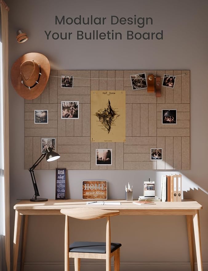 Large Felt Bulletin Board 36"x24" Cork Board Alternative - 6 Pack with 40 Safe Removable Adhesive Tabs, Cork Boards for Walls Felt Board for Home Office Classroom Pin Board-Taupe