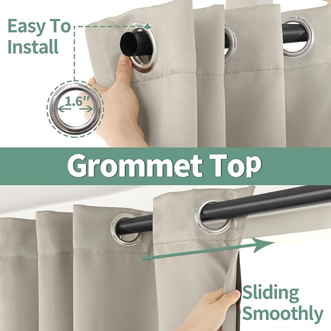 Camel 100% Blackout Curtains for Bedroom 63 Inch Length, Thermal Insulated Sun Blocking Window Curtains Soundproof Grommet Thick Heavy Drapes, Each 42 Inch Wide