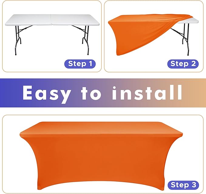 Nasitos 2 Pack Spandex Tablecloths for 6 Foot Rectangle Table - Open Back Orange Stretch Table Cloths, Wrinkle Resistant for Wedding, Parties, Buffet, Baby Shower